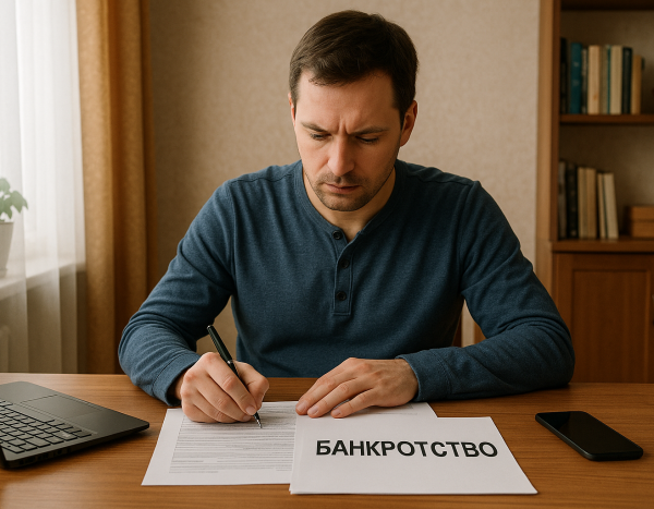 Человек готовит документы для заявления о банкротстве
