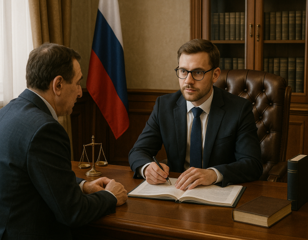 Консультация бизнесмена с юристом в офисе