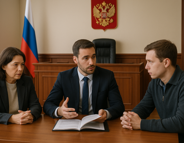 Юрист обсуждает детали дела в российском суде с клиентом