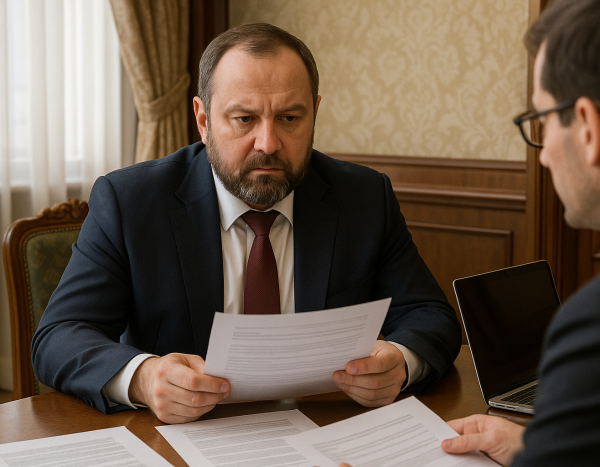 Бизнесмен обсуждает условия контракта с партнером