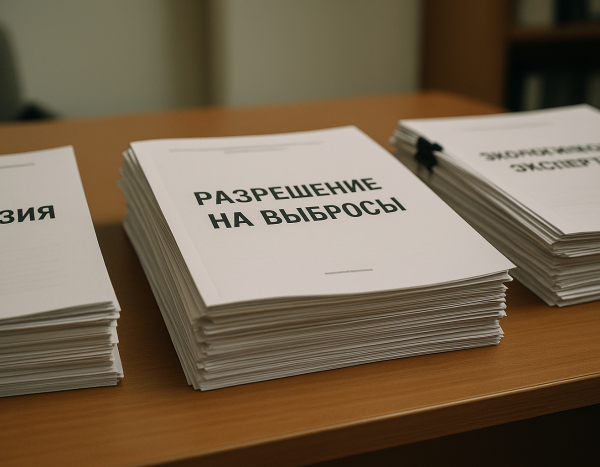 Документы на разрешение выбросов на столе в офисе