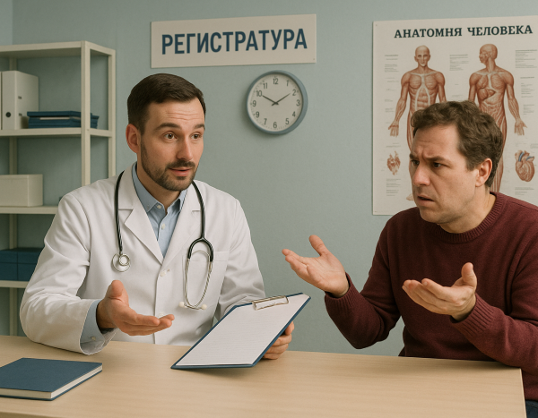 Доктор объясняет процедуры пациенту в клинике