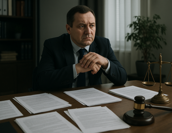 Документы для судебного дела на столе у юриста в офисе