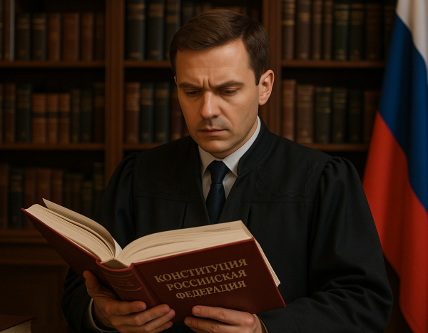 Юрист в российской библиотеке суда изучает правовые книги